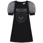 Girls Black Logo Embellished Dress, 1, hi-res