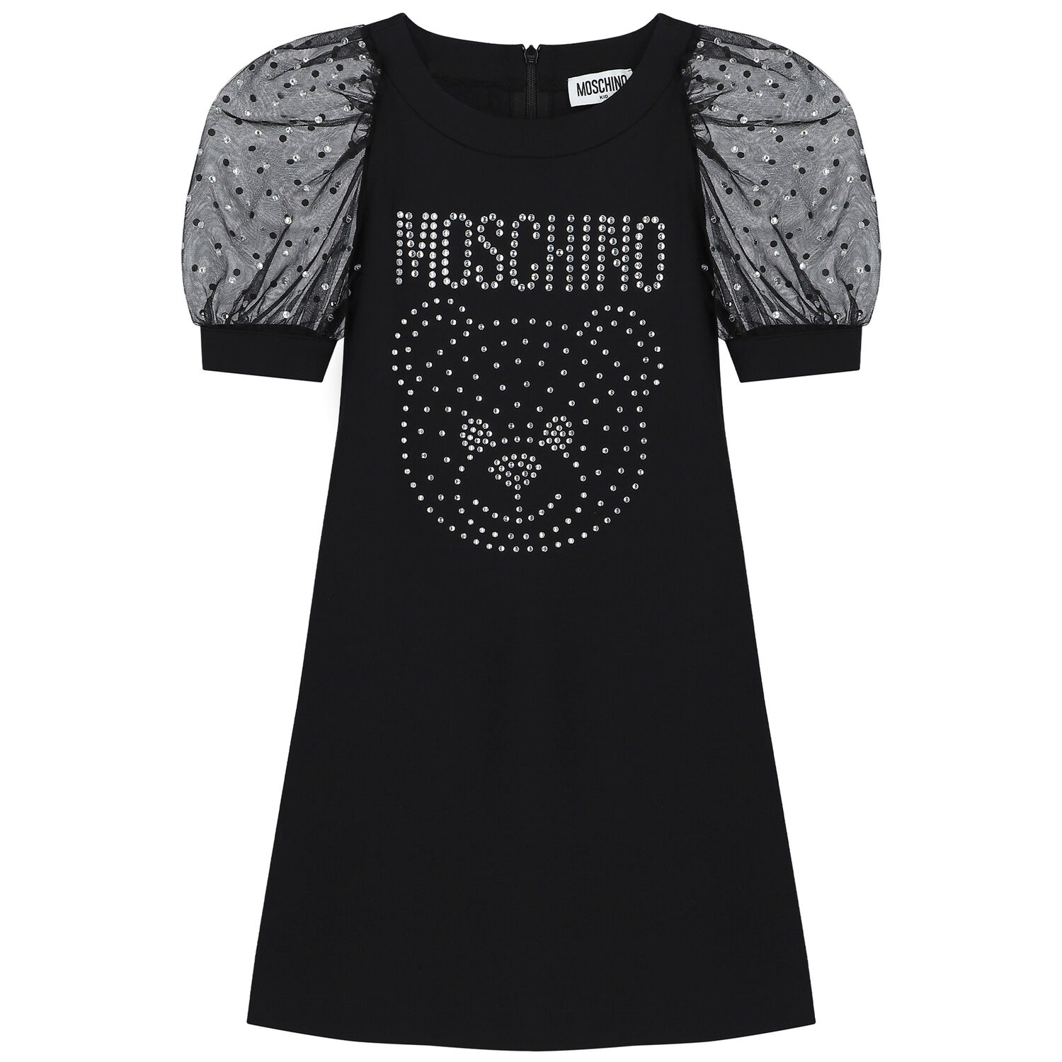 Girls Black Logo Embellished Dress, 1, hi-res