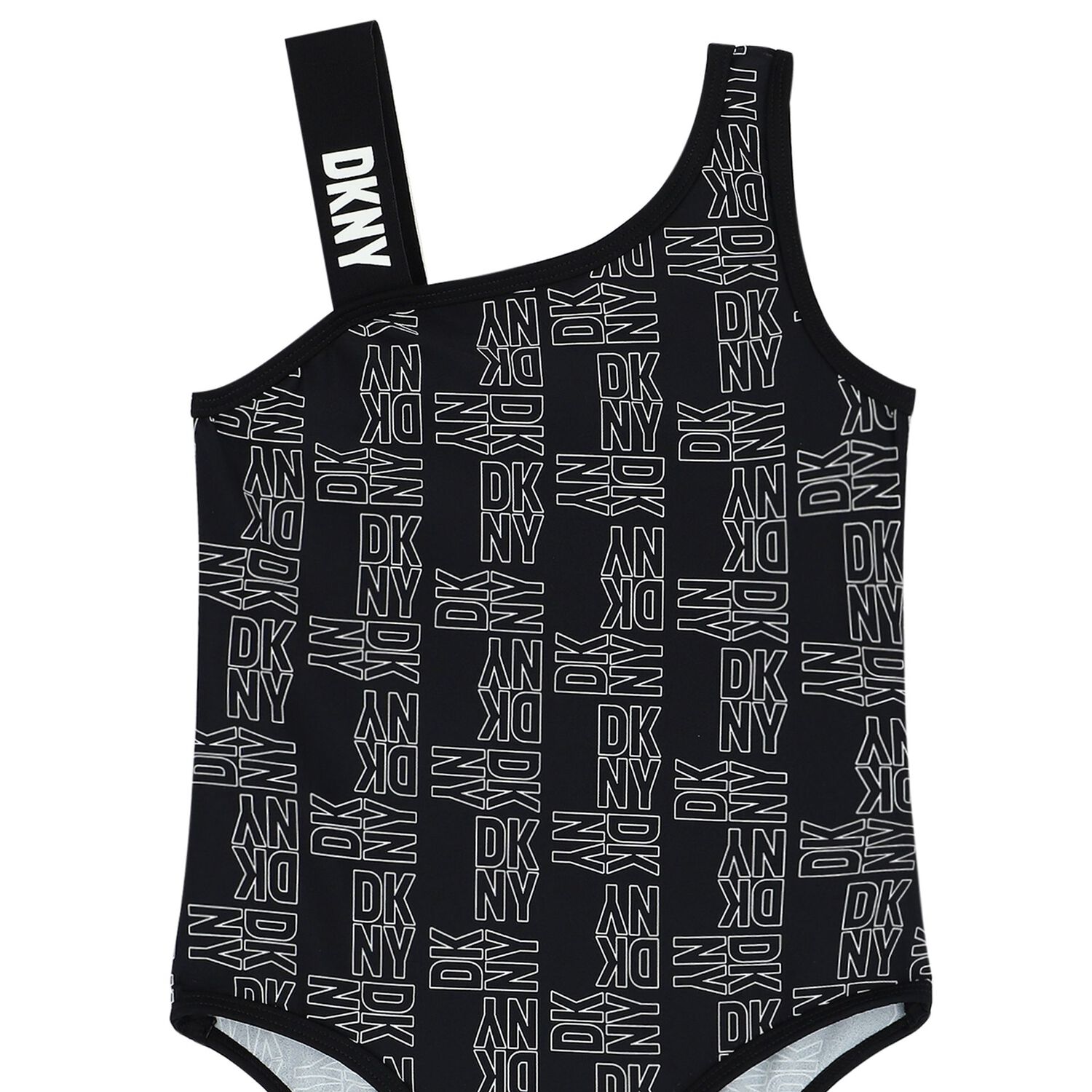 Girls Black & White Logo Swimsuit, 1, hi-res