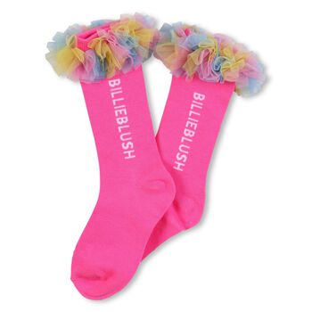 Girls Pink Logo Ruffled Tulle Socks