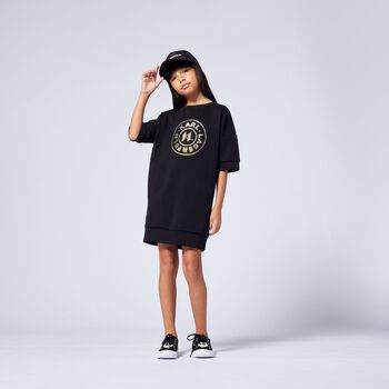 Girls Black Embellished Logo Dress