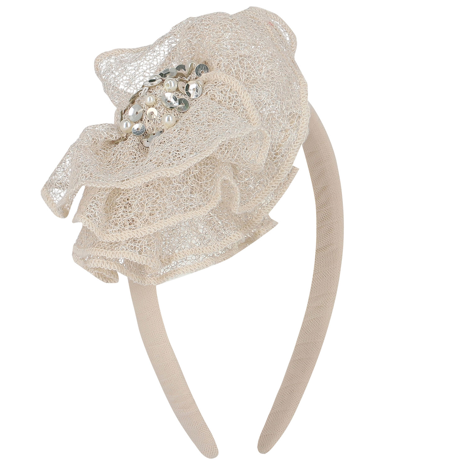 Girls Beige Flower Headband, 1, hi-res