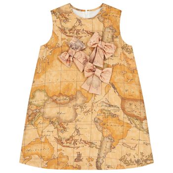 Girls Beige Geo Map Dress