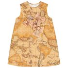 Girls Beige Geo Map Dress, 1, hi-res