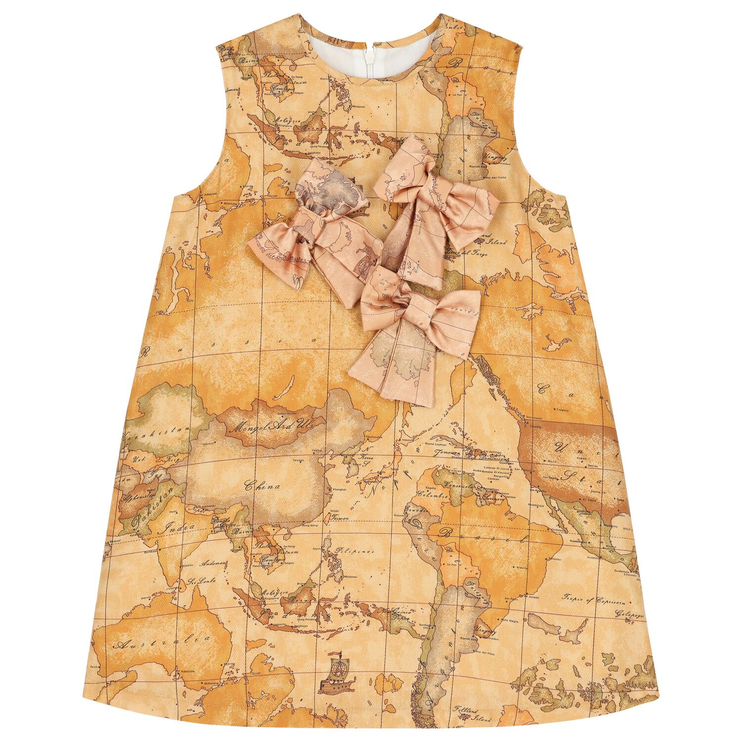 Girls Beige Geo Map Dress, 1, hi-res image number null