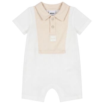 Baby Boys White & Beige Romper
