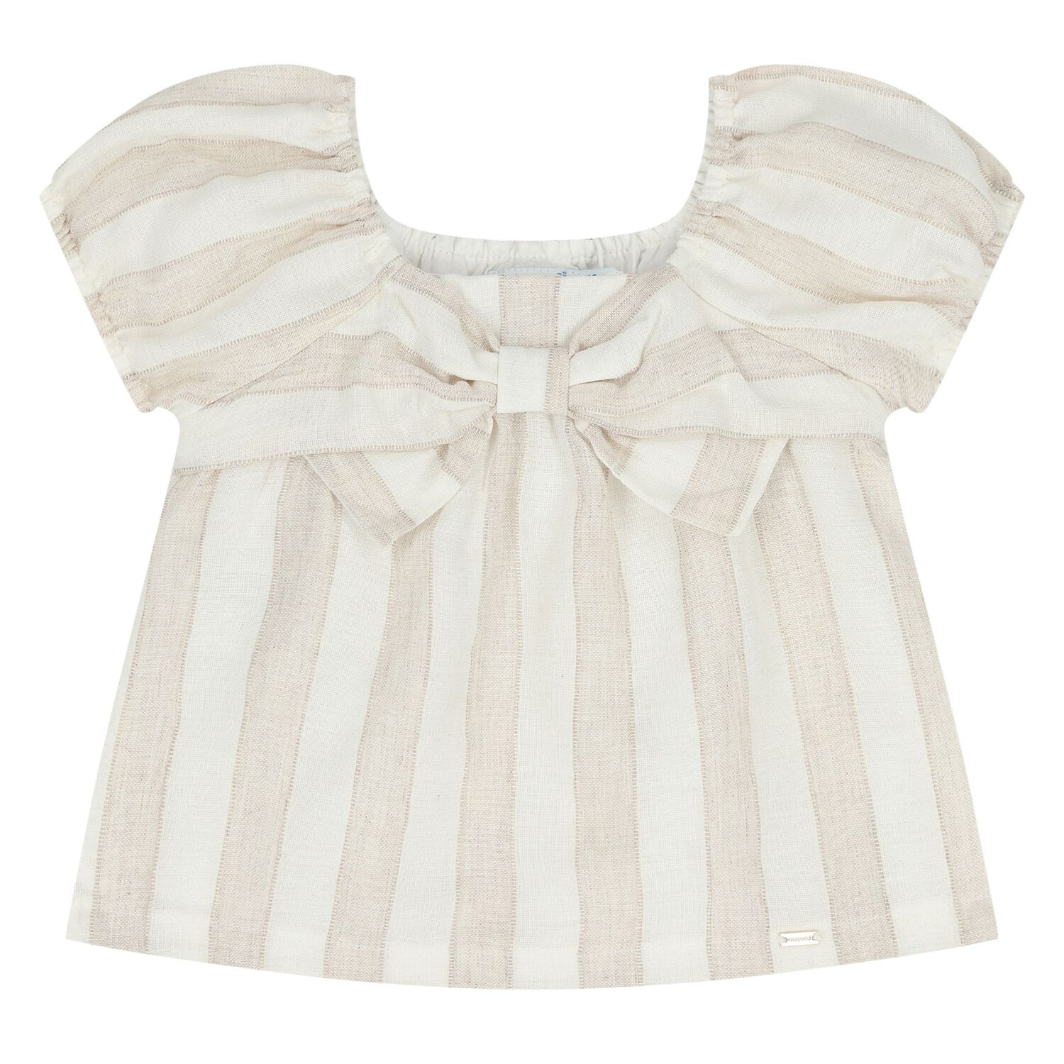 Younger Girls Beige & White Striped Shorts Set, 1, hi-res
