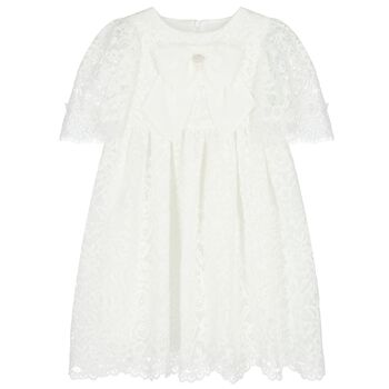 Girls White Chiffon Bow Lace Dress