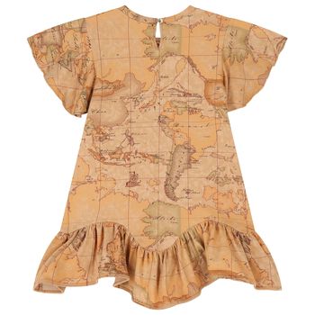Girls Beige Geo Map Dress