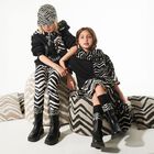 Girls Black & Ivory Logo Zig Zag Dress, 1, hi-res