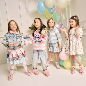 Girls Ivory, Pink & Blue Jewel Skirt Set