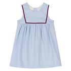 Younger Girls Blue & White Striped Logo Dress, 1, hi-res