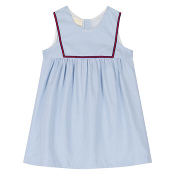 Younger Girls Blue & White Striped Logo Dress
