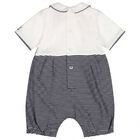 Baby Boys White & Navy Blue Striped Romper, 1, hi-res