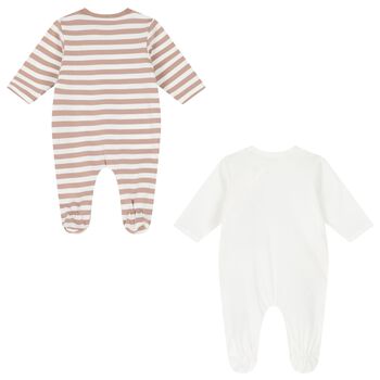 Brown & White Cotton Teddy Bear Babygrows ( 2-Pack )