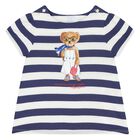 Baby Girls Navy Blue & White Striped Shorts Set, 1, hi-res