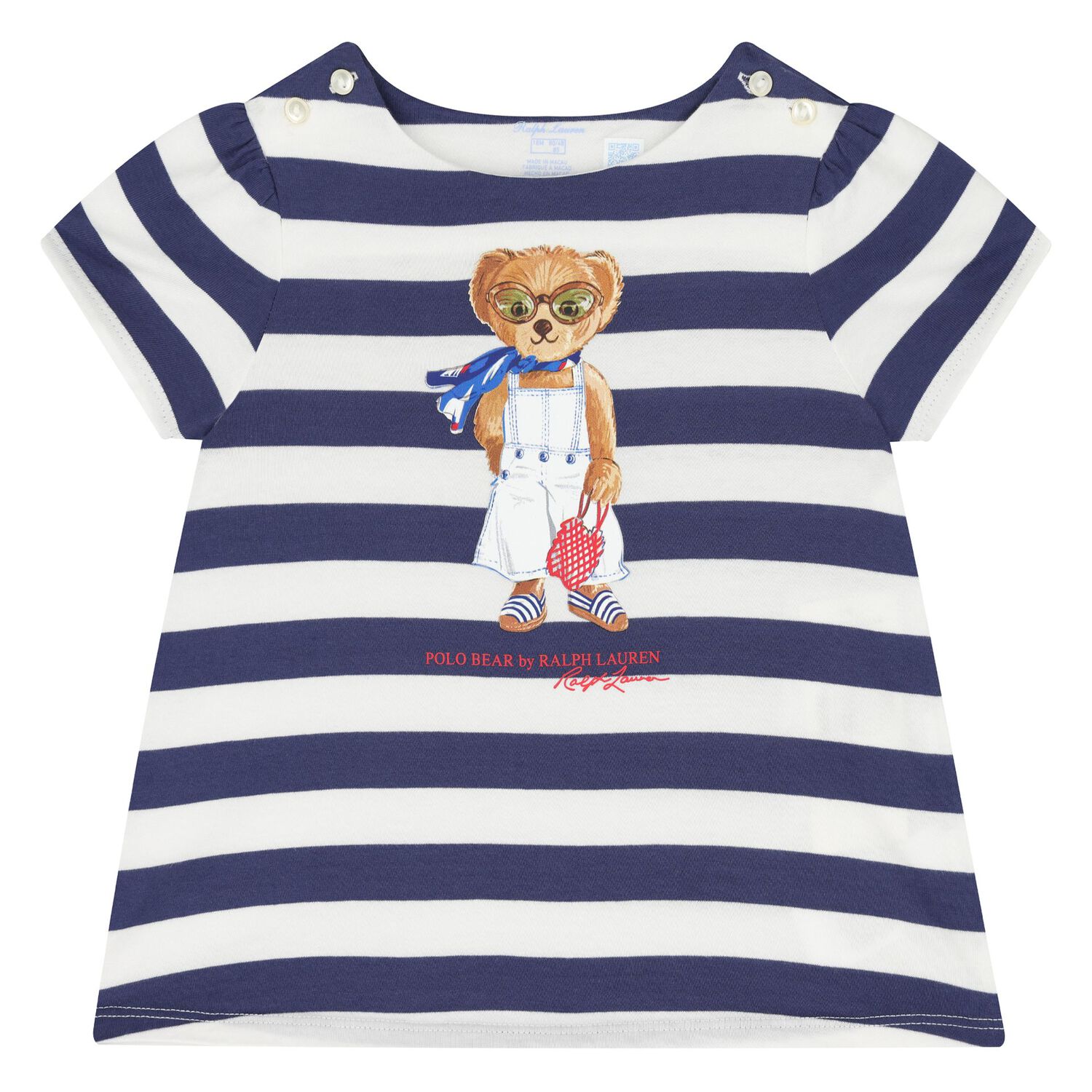 Baby Girls Navy Blue & White Striped Shorts Set, 1, hi-res