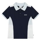 Younger Boys Navy Blue Logo Polo Shirt, 2, hi-res