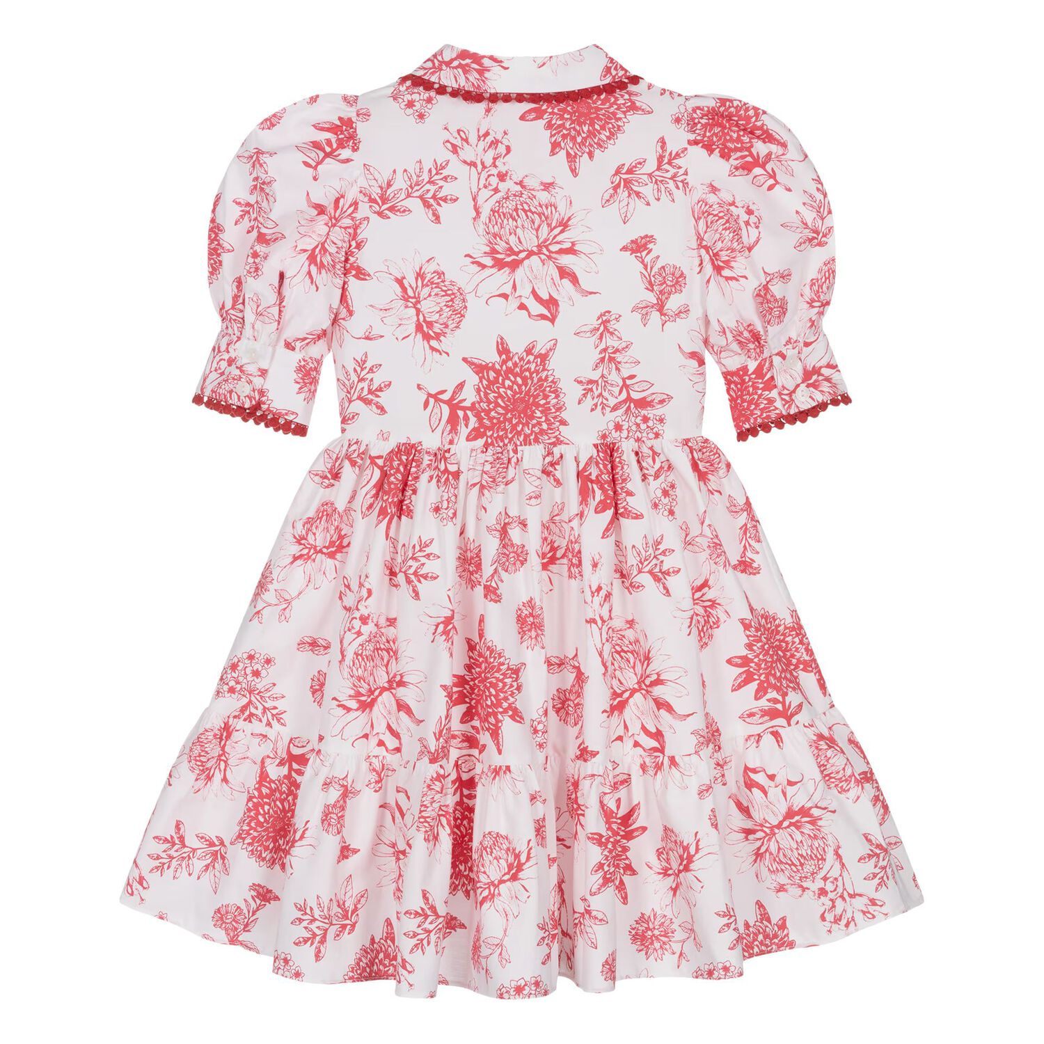 Girls White & Red Floral Dress , 2, hi-res