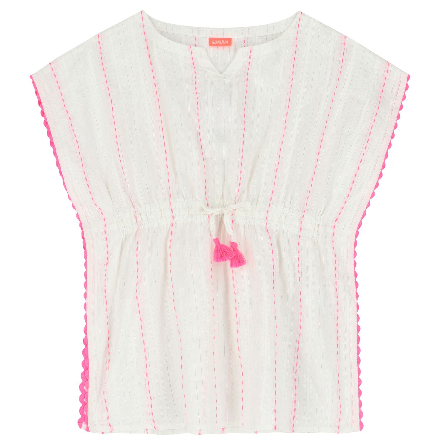Girls White Striped Kaftan, 1, hi-res