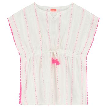 Girls White Striped Kaftan