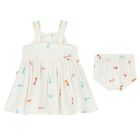 Younger Girls White Embroidered Bow Dress Set, 1, hi-res