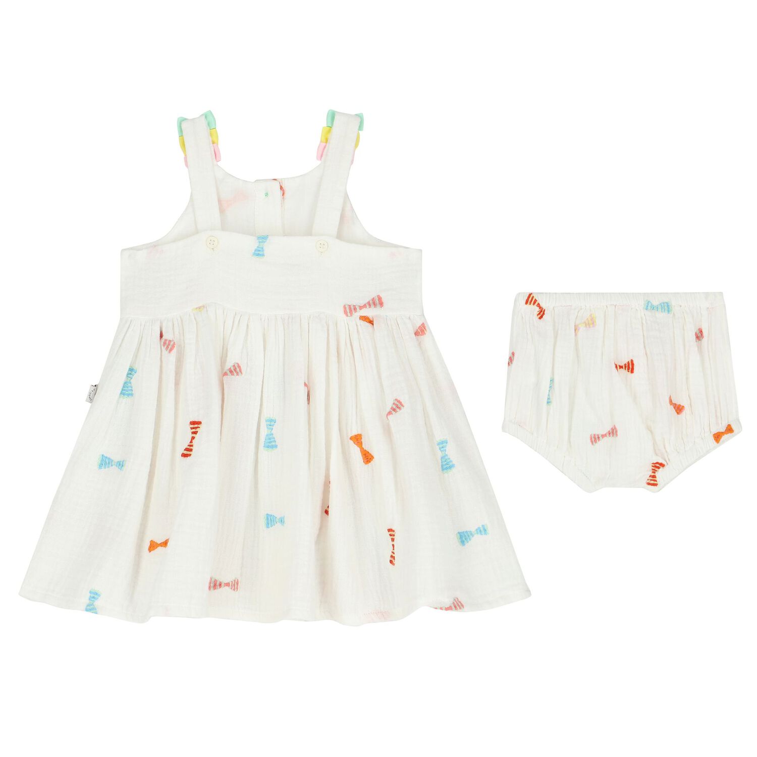 Younger Girls White Embroidered Bow Dress Set, 1, hi-res