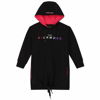 Girls Black Logo Hooded Dress