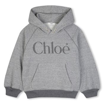 Girls Mini Me Grey Logo Hooded Top