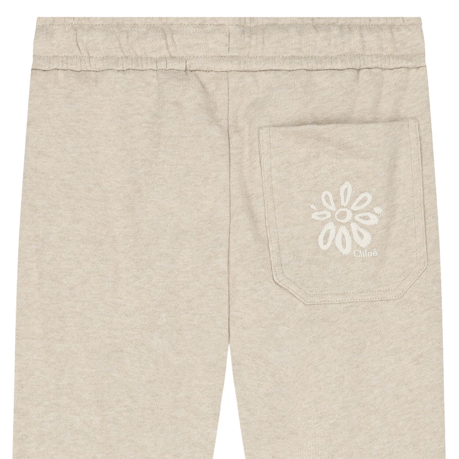 Girls Beige Embroidered Logo Joggers, 1, hi-res