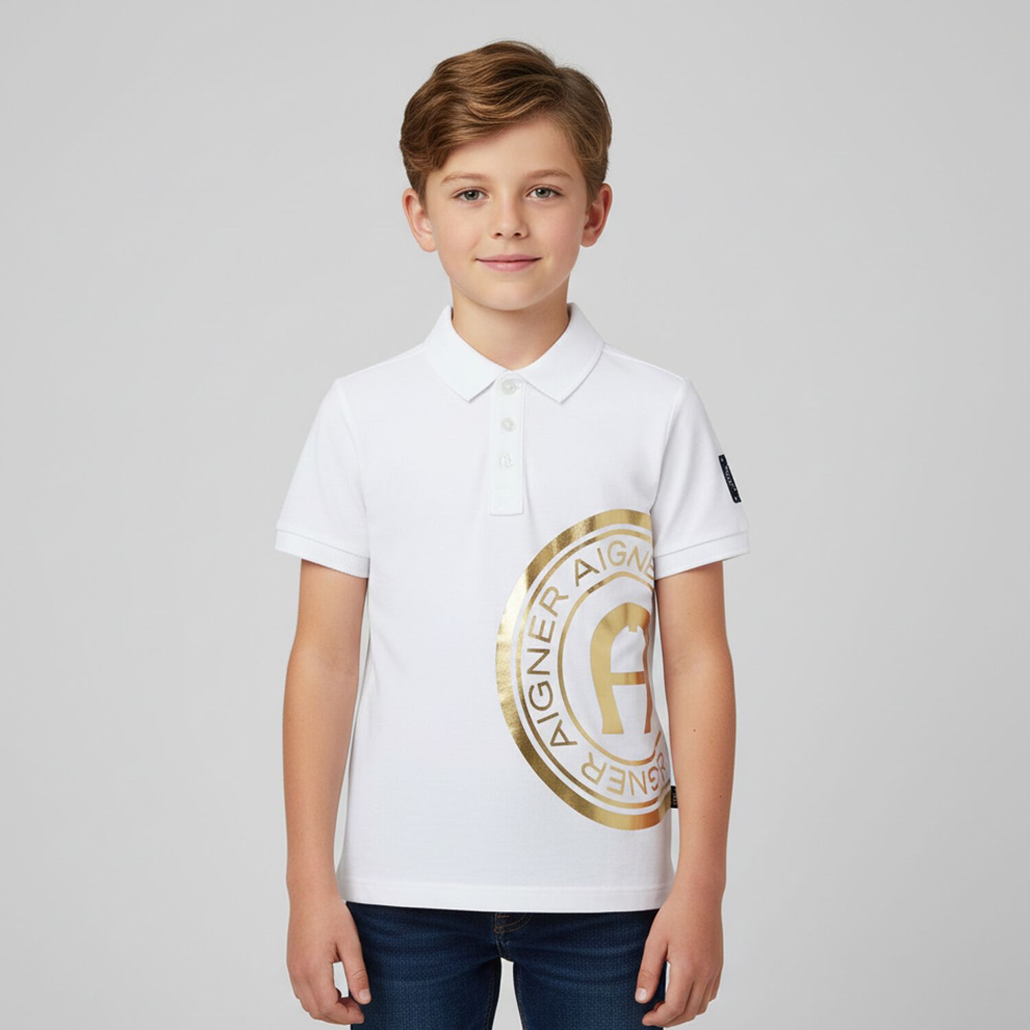 Boys White & Gold Polo Shirt, 1, hi-res image number null