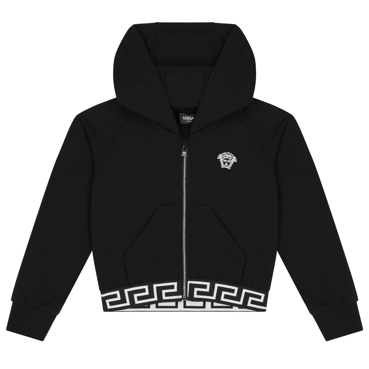 Girls Black & White Medusa Hooded Zip Up Top, 1, hi-res image number null