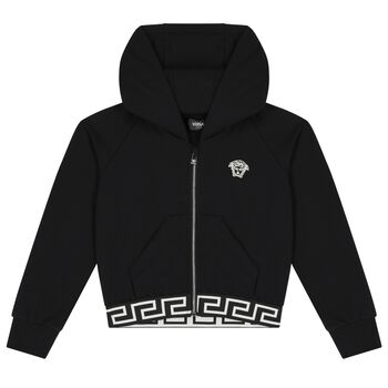 Girls Black & White Medusa Hooded Zip Up Top