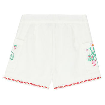 Girls White Strawberry Shorts