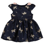 Baby Girls Navy Blue Unicorn Jacquard Dress, 2, hi-res