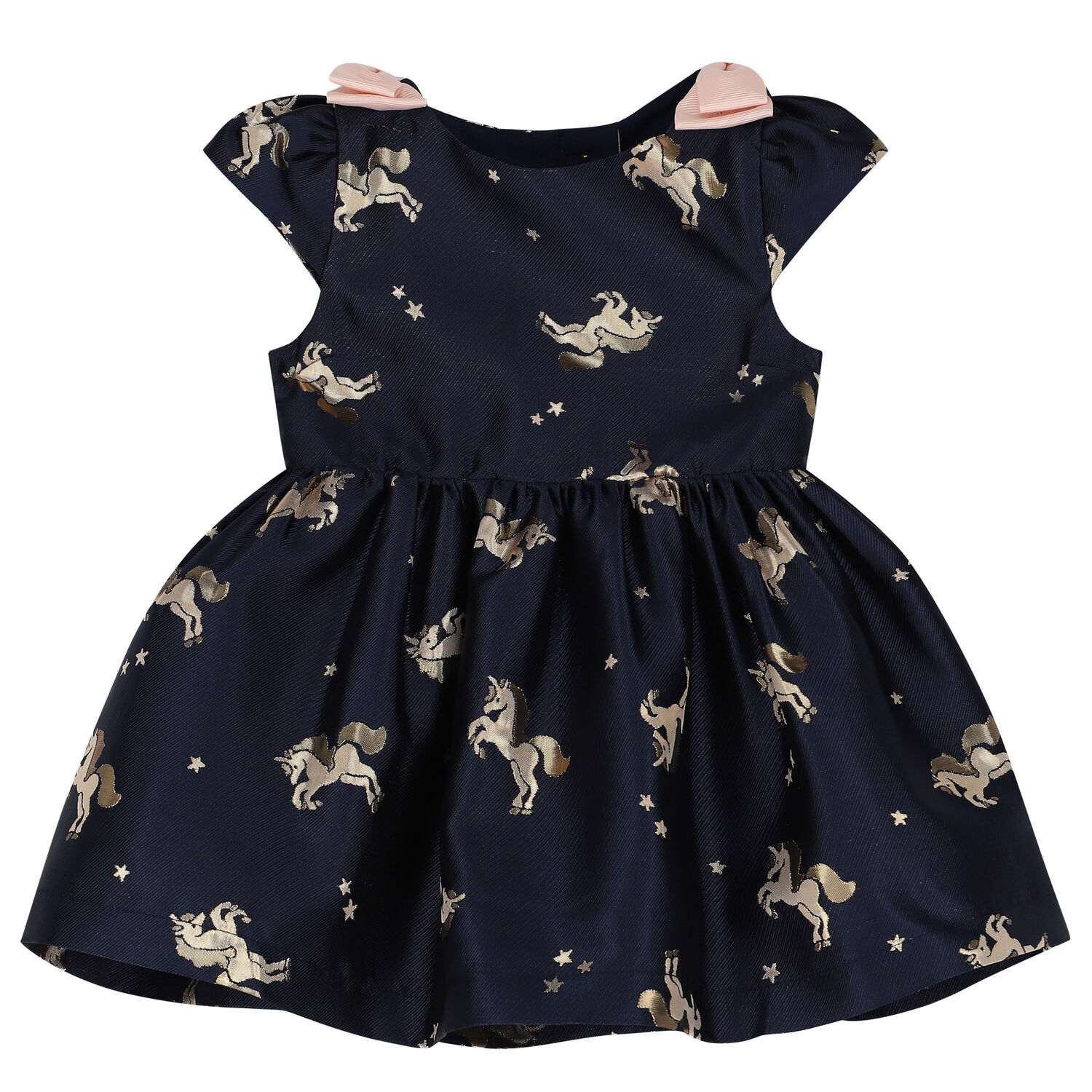 Baby Girls Navy Blue Unicorn Jacquard Dress, 2, hi-res image number null