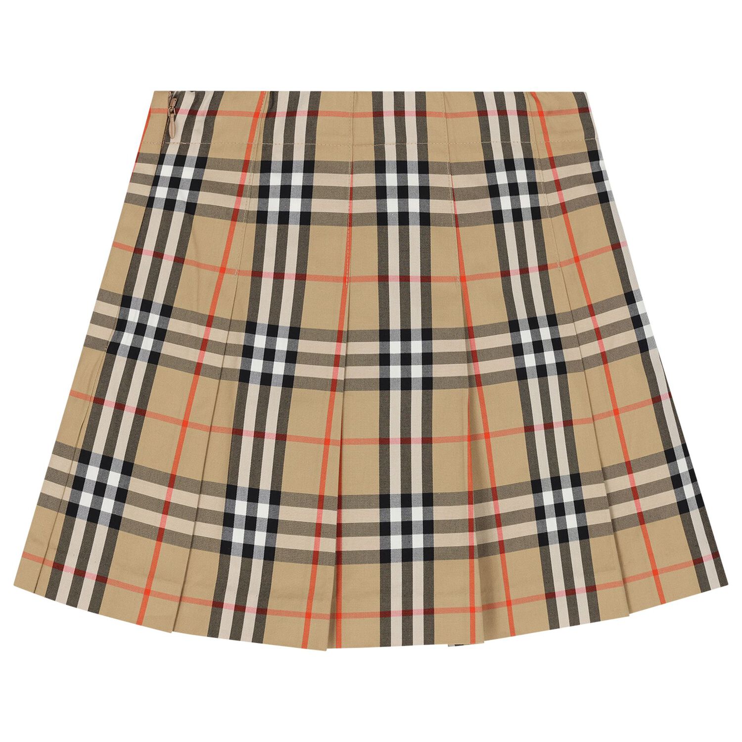 Girls Beige Check Pleated Skirt, 1, hi-res