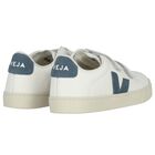White & Blue Logo Leather Trainers , 1, hi-res