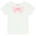 Girls White & Pink Bow T-Shirt, 1, hi-res