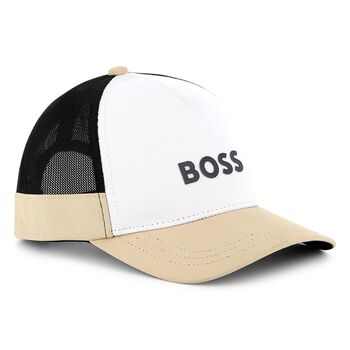 Boys White, Beige & Black Logo Cap