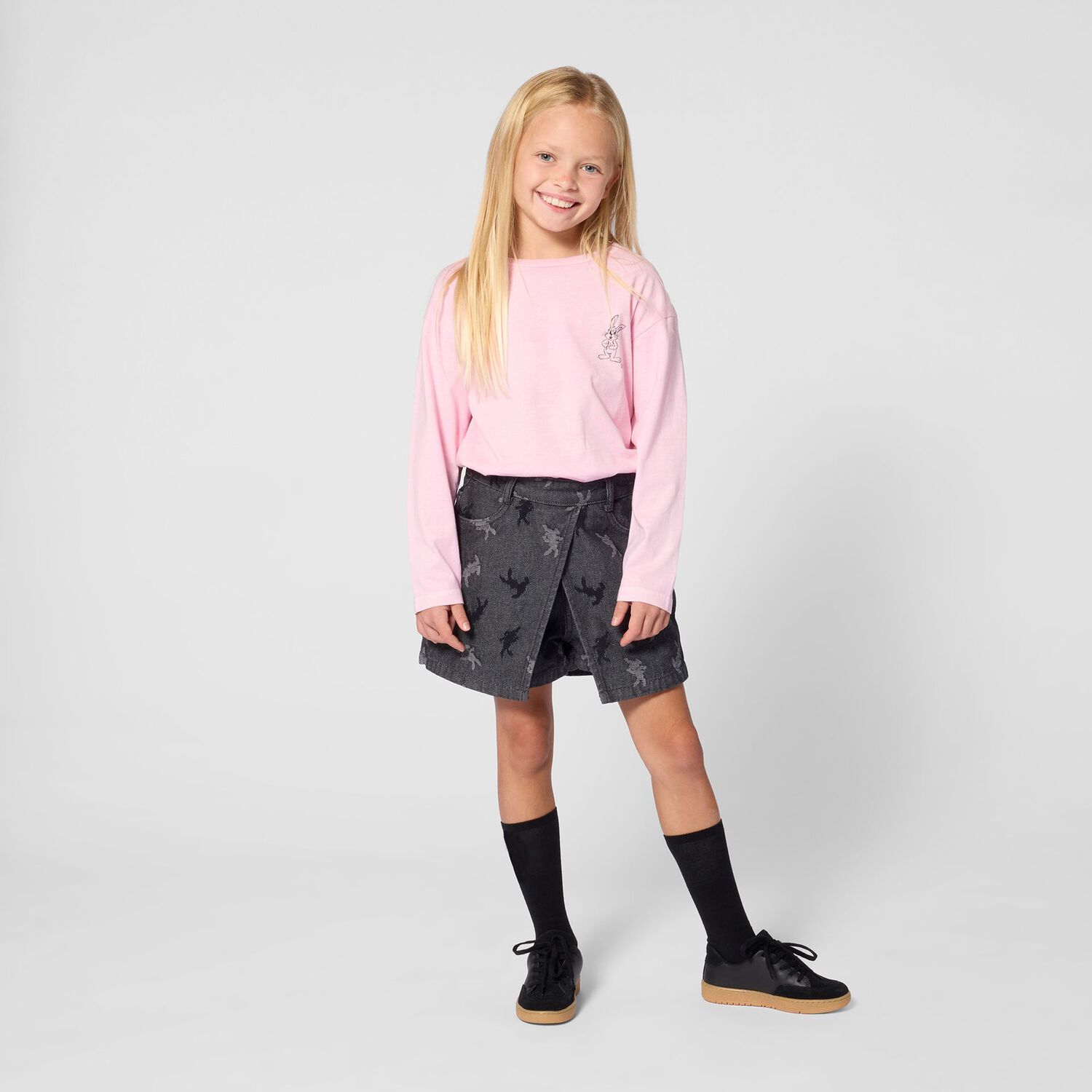 Girls Pink Bunny Logo Long Sleeve Top, 1, hi-res