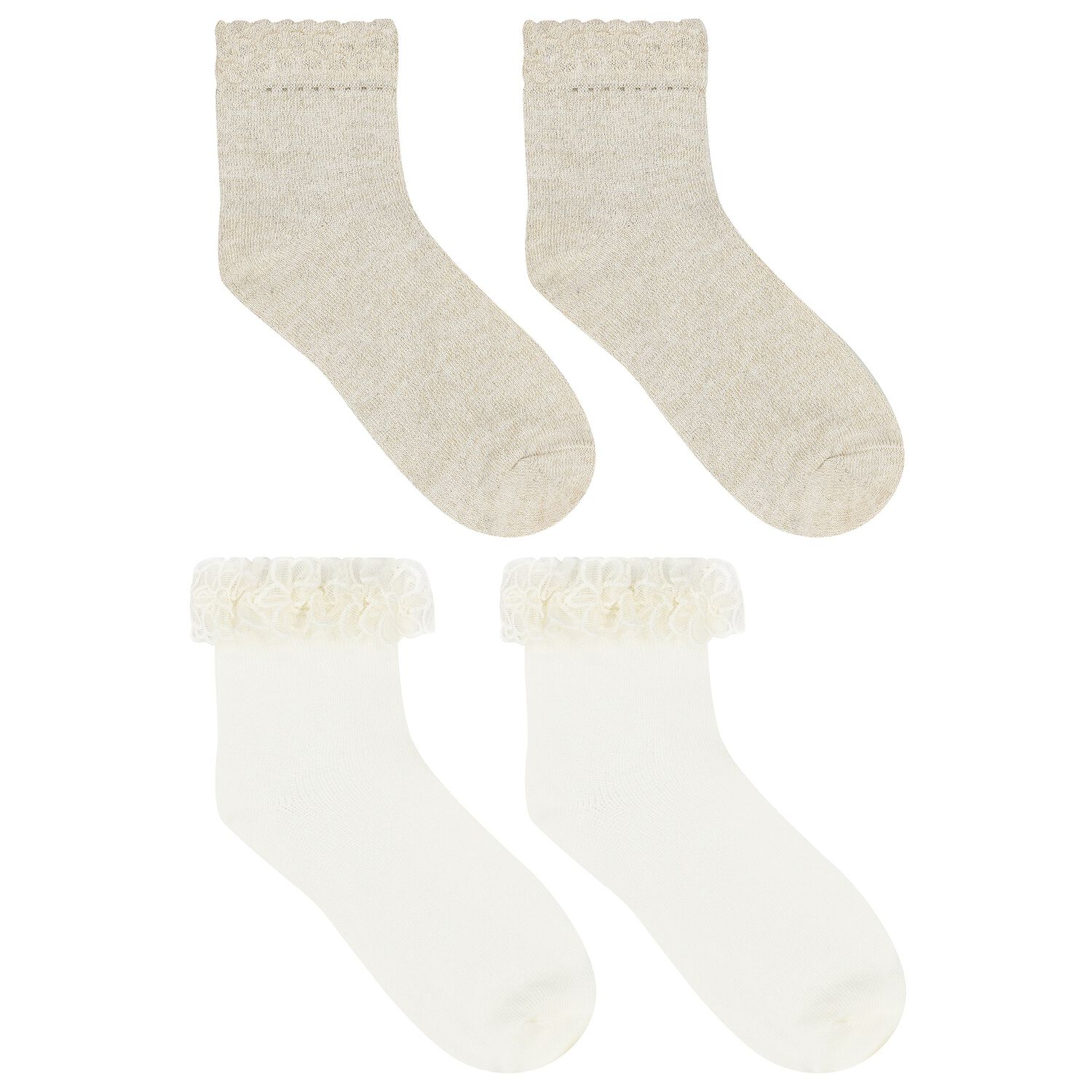 Girls Ivory & Gold Socks (2 Pack), 2, hi-res image number null
