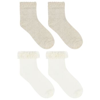 Girls Ivory & Gold Socks (2 Pack)