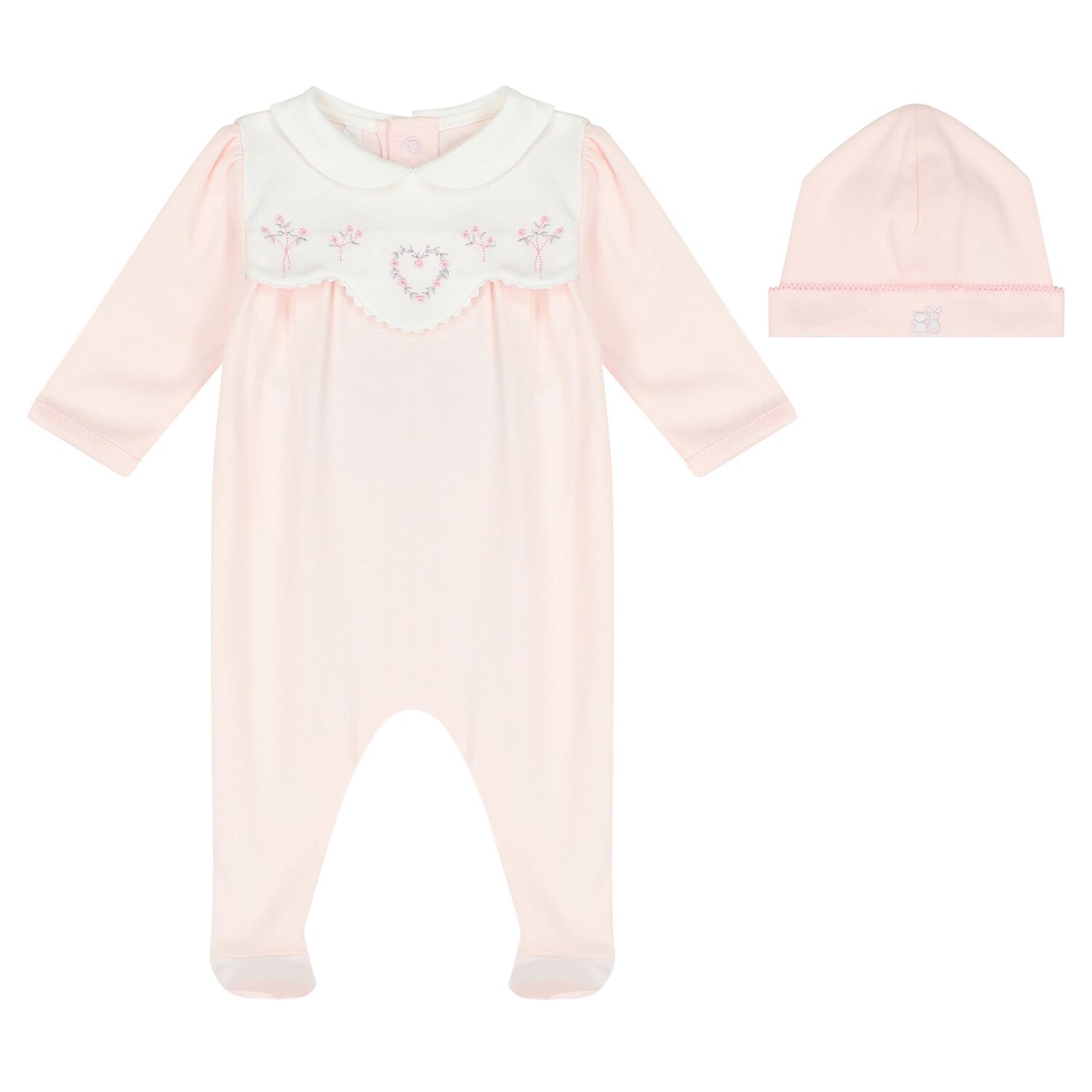 Baby Girls Pink Cotton Babygrow & Hat Set, 1, hi-res