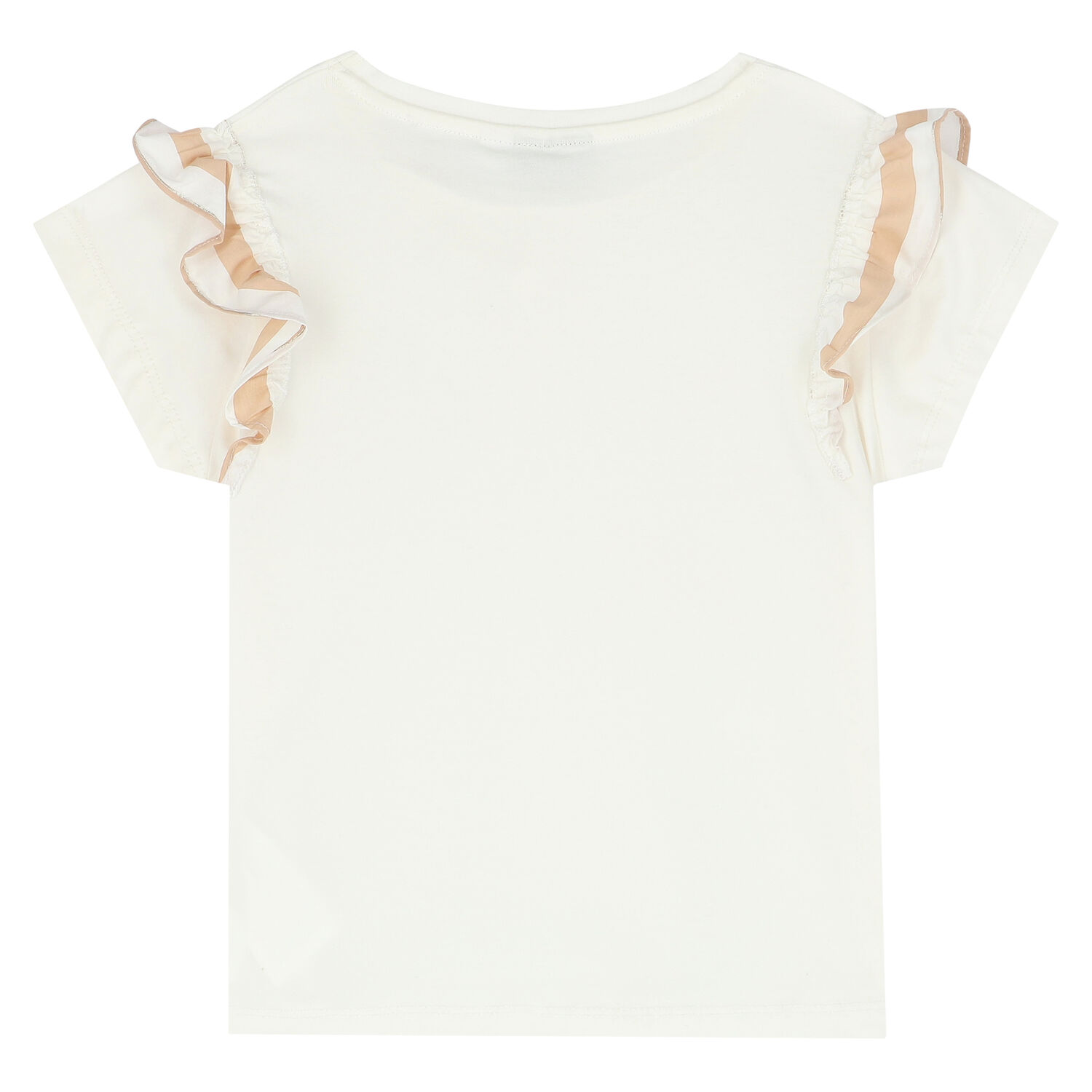 Girls White & Beige Striped Skirt Set, 1, hi-res