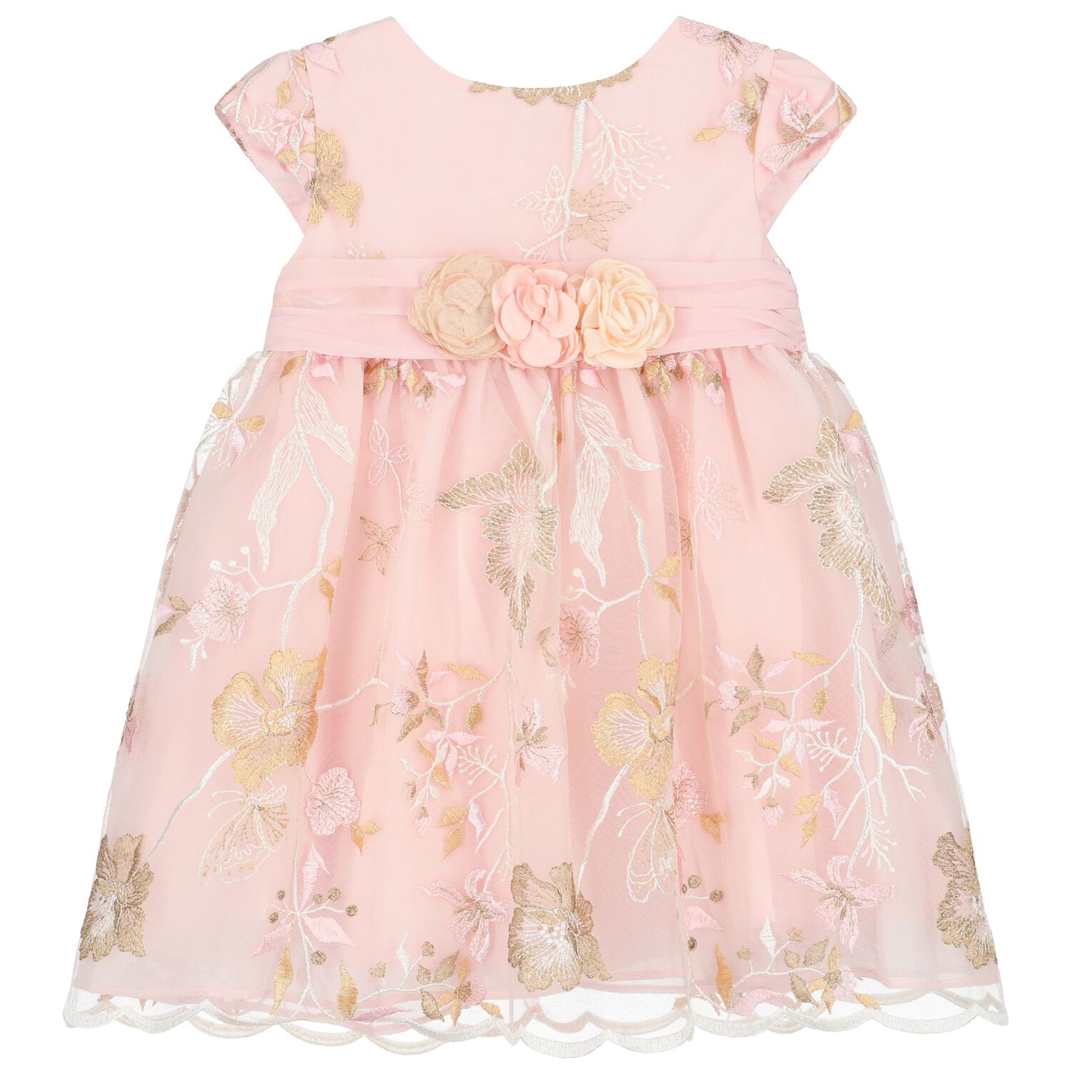 Younger Girls Pink Embroidered Tulle Dress, 1, hi-res image number null