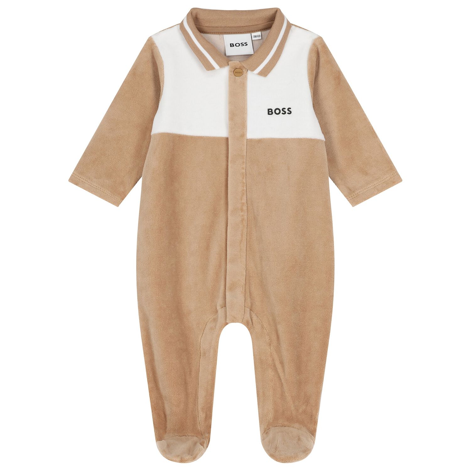 Baby Boys Beige & White Logo Babygrow, 3, hi-res
