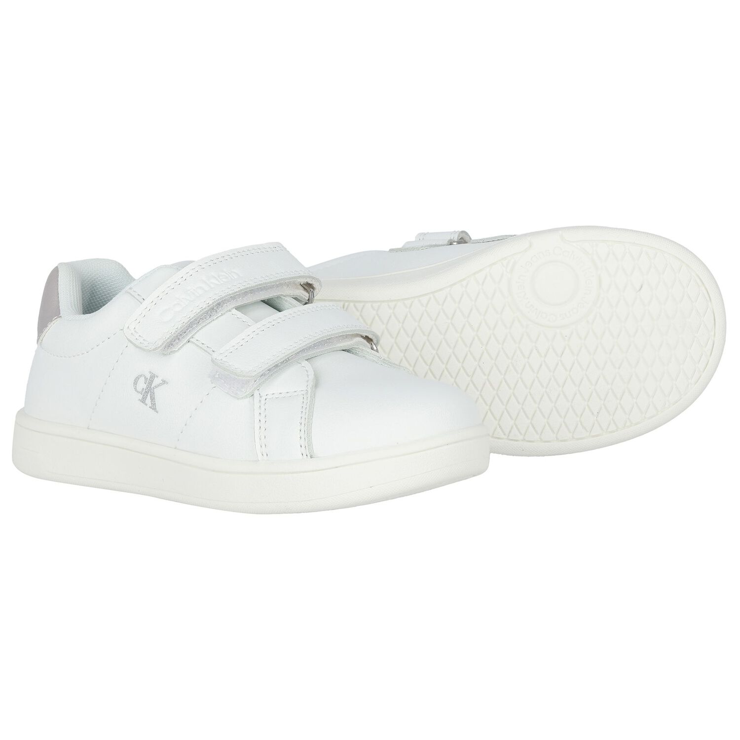 Girls White & Silver Logo Trainers, 1, hi-res