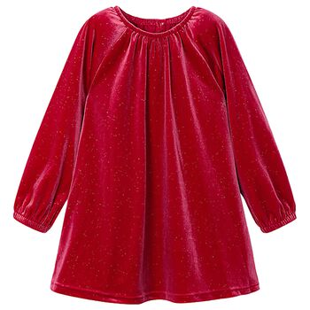 Girls Red Sparkly Velour Dress