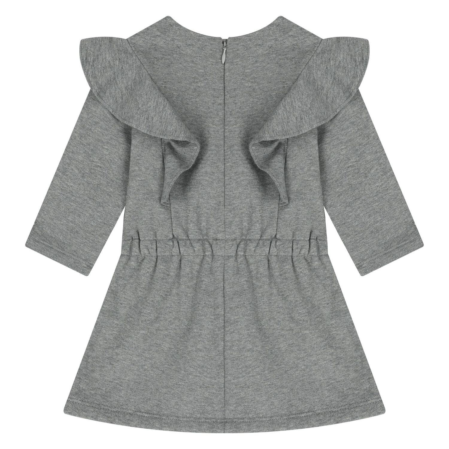 Younger Girls Grey Logo Ruffled Dress, 1, hi-res